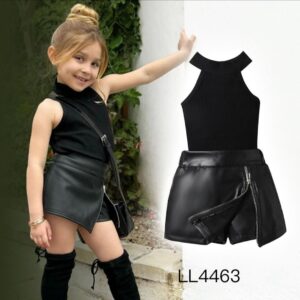 Girls leather skirt and top